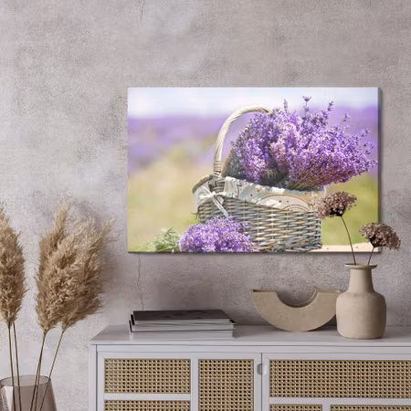 Canvastavla - Basket with lavender flowers