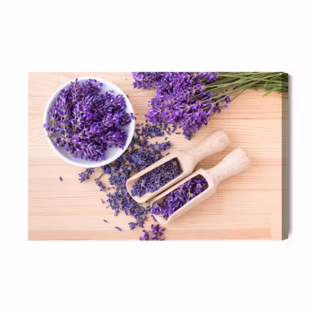 Canvastavla - Fresh and dried lavender on a wooden
