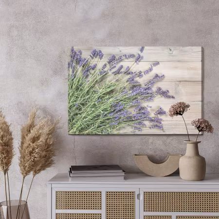 Canvastavla - Lavender on a rustic wood background