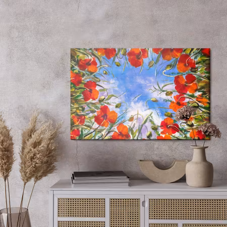 Canvastavla - Bottom view of painted red poppies