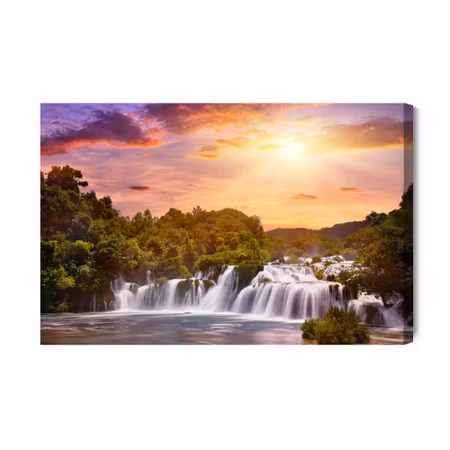 Canvastavla - Sunset over a croatian waterfall