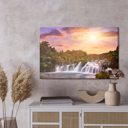 Canvastavla - Sunset over a croatian waterfall