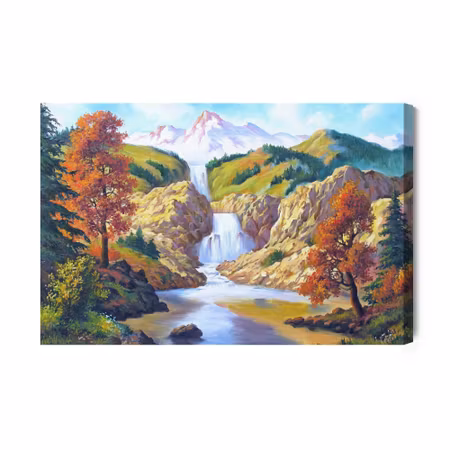 Canvastavla - An autumn waterfall like a painted one