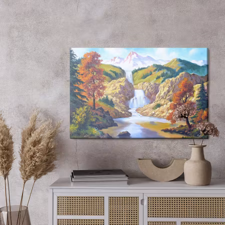 Canvastavla - An autumn waterfall like a painted one