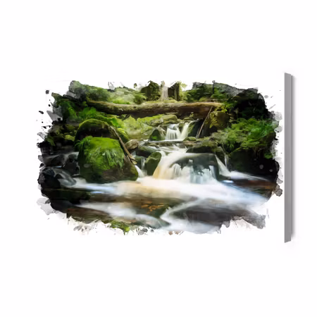 Canvastavla - Waterfall in the forest painted with