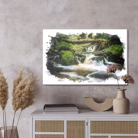 Canvastavla - Waterfall in the forest painted with
