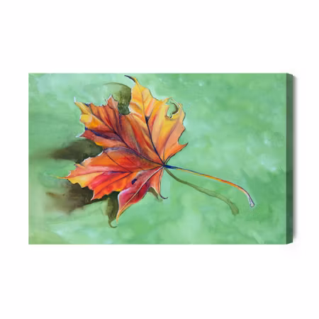 Canvastavla - Autumn maple leaf painted with watercolor