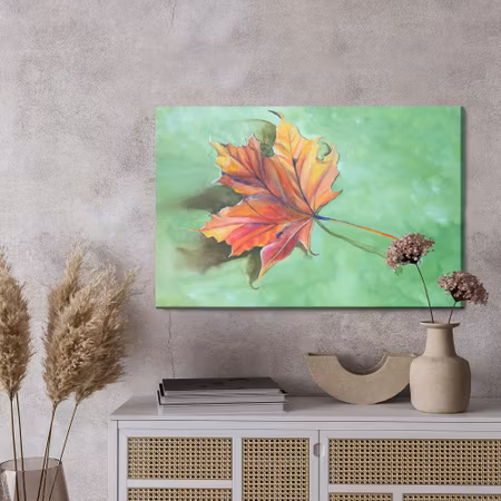 Canvastavla - Autumn maple leaf painted with watercolor