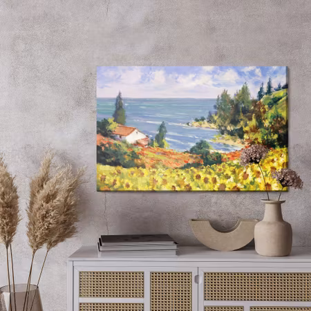 Canvastavla - Landscape with sunflowers as painted