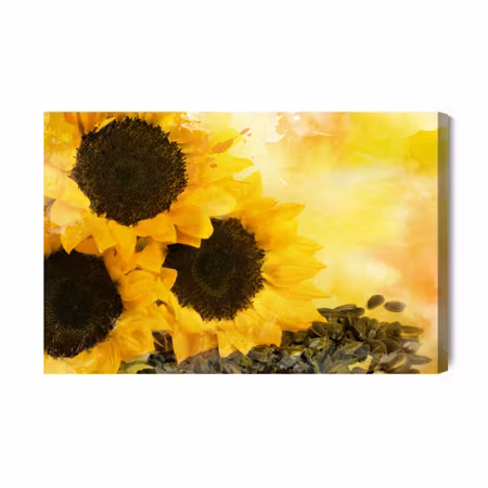 Canvastavla - Flowers and sunflower seeds painted in