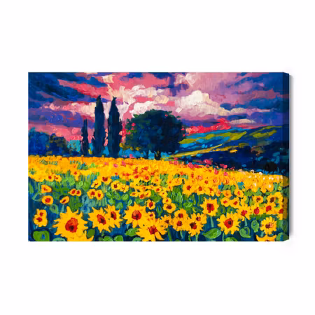 Canvastavla - A field of sunflowers as painted