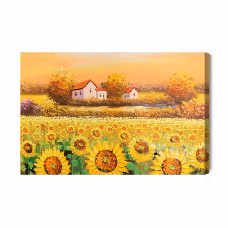 Canvastavla - Cottages at a sunflower field