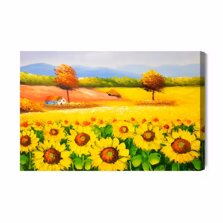 Canvastavla - A colorful landscape with sunflowers as