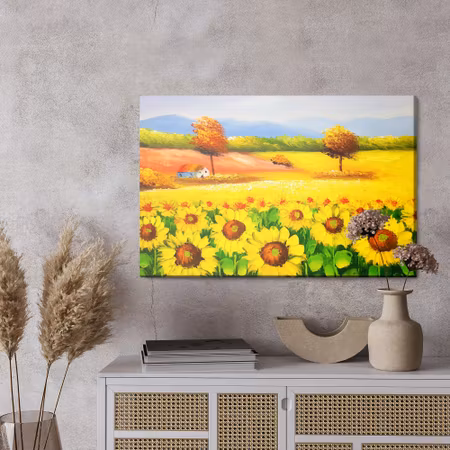 Canvastavla - A colorful landscape with sunflowers as