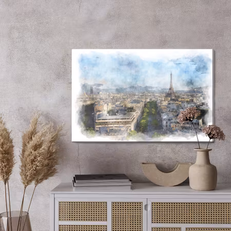Canvastavla - Panorama of paris - watercolor