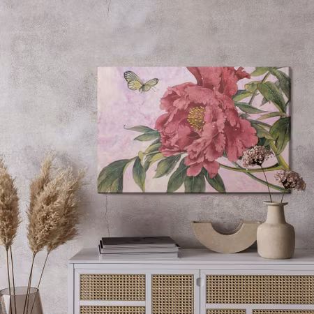 Canvastavla - Peonies and butterflies