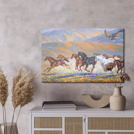 Canvastavla - Horses galloping in the mountains