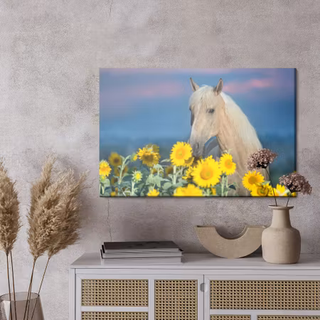 Canvastavla - Horse and sunflowers