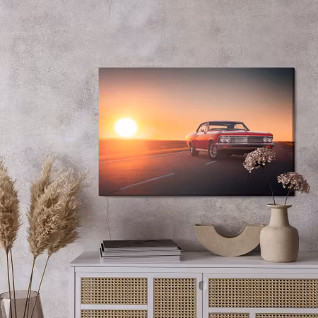 Canvastavla - Retro car and sunset
