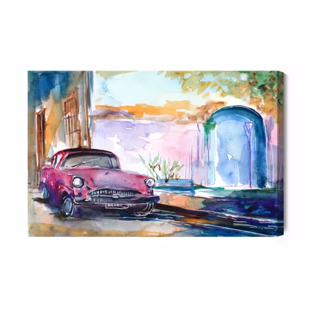 Canvastavla - Pink car painted with watercolor