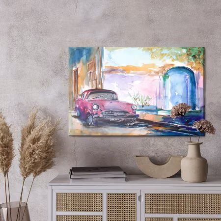 Canvastavla - Pink car painted with watercolor