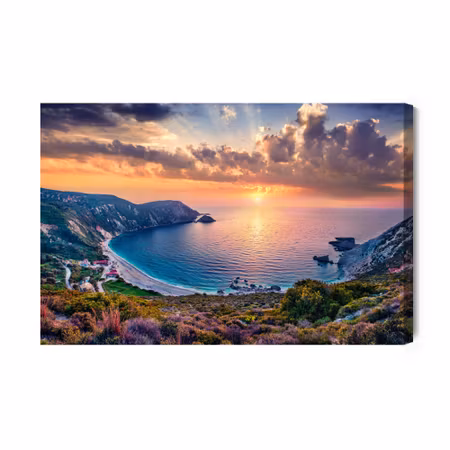 Canvastavla - Sunset over the sea bay