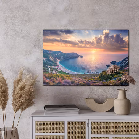 Canvastavla - Sunset over the sea bay