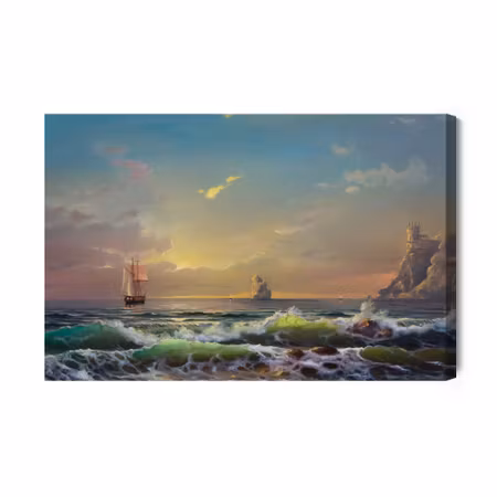 Canvastavla - Sea rocks and ships