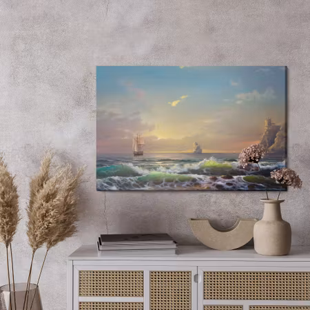 Canvastavla - Sea rocks and ships