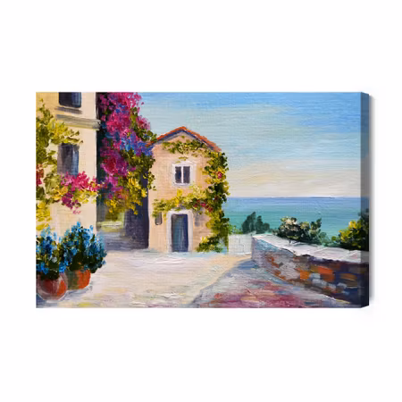 Canvastavla - Sea and house in santorini