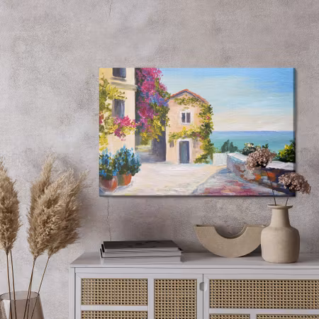 Canvastavla - Sea and house in santorini