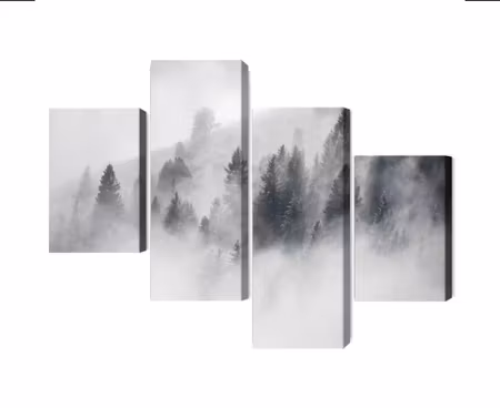 Canvastavla - Forest covered with fog