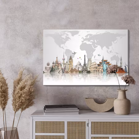 Canvastavla - Famous buildings on the background of