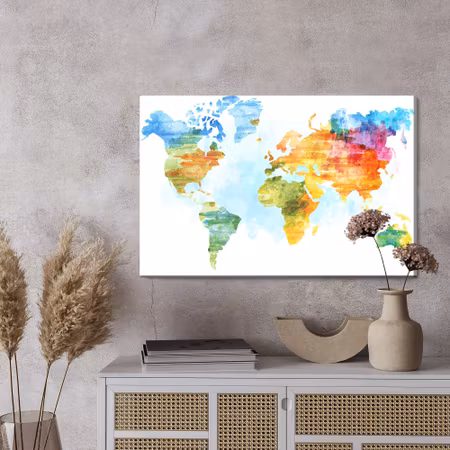 Canvastavla - Multicolored map painted with watercolor