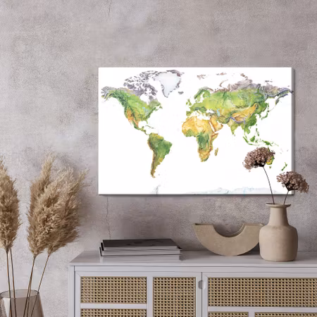 Canvastavla - Physical map of the world