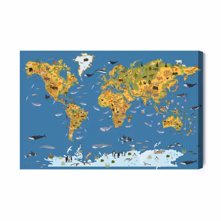 Canvastavla - World map with animals