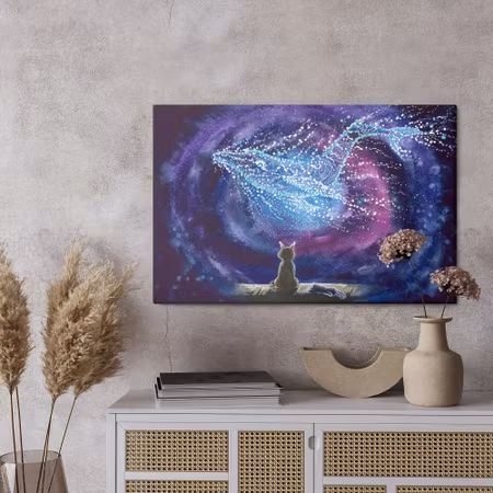 Canvastavla - Cat on the background of an abstract