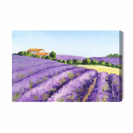 Canvastavla - Lavender field painted with watercolor
