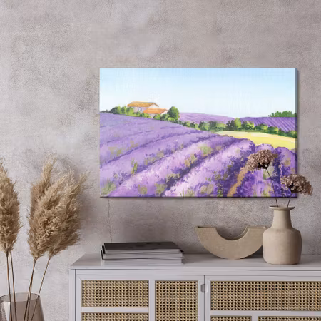 Canvastavla - Lavender field painted with watercolor