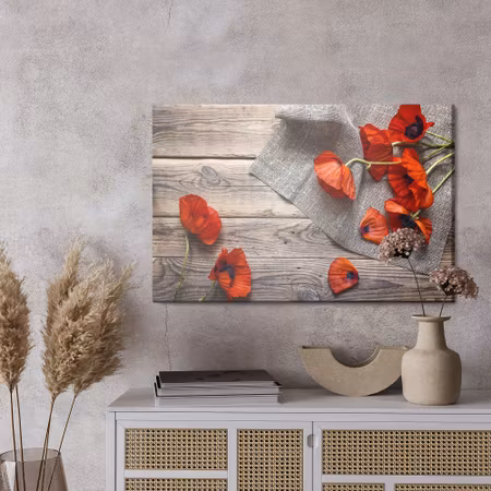 Canvastavla - Red poppies on the background of old