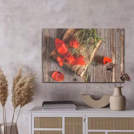 Canvastavla - Wild poppies on the background of wooden