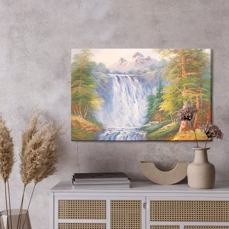 Canvastavla - A waterfall in the mountains as painted