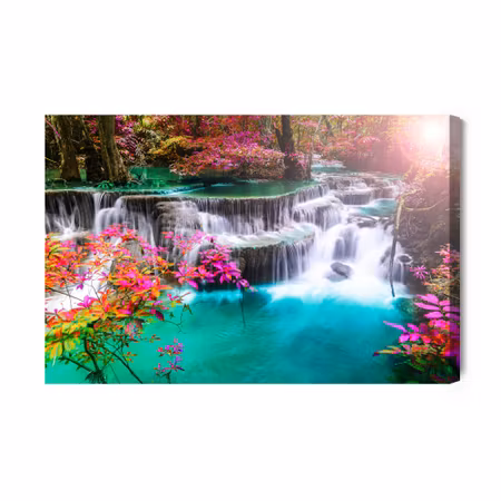 Canvastavla - A waterfall in a colorful forest