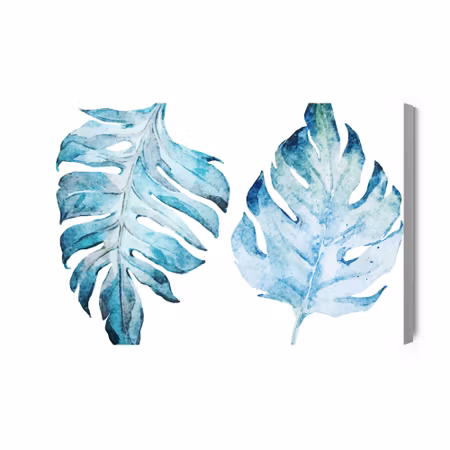 Canvastavla - Blue monstera leaves painted in