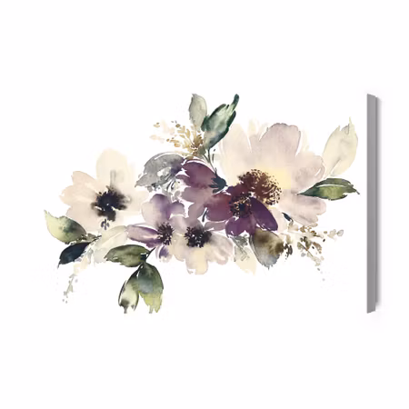 Canvastavla - Leaves and flowers painted in watercolor