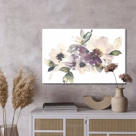 Canvastavla - Leaves and flowers painted in watercolor