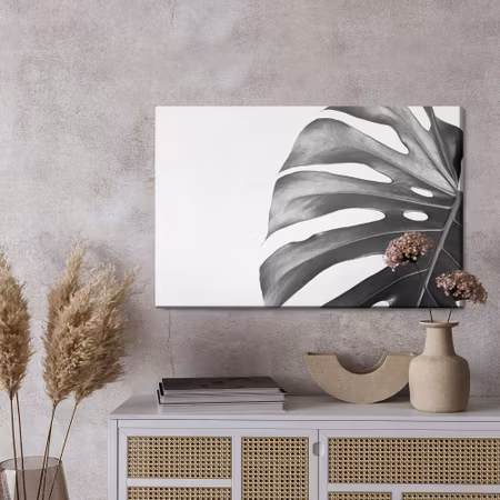 Canvastavla - Monstera leaf in black and white version