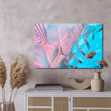 Canvastavla - Tropical leaves in neon colors