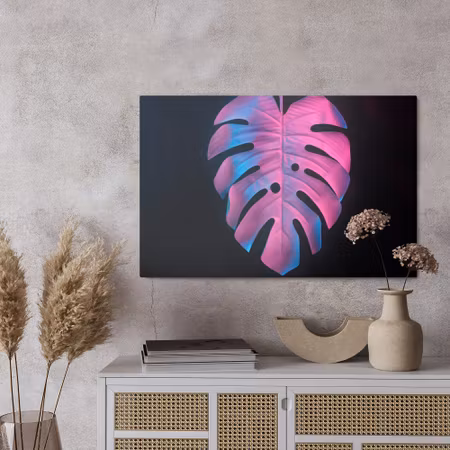 Canvastavla - Colorful monstera leaf on black