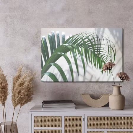 Canvastavla - Green palm leaf with a 3d effect
